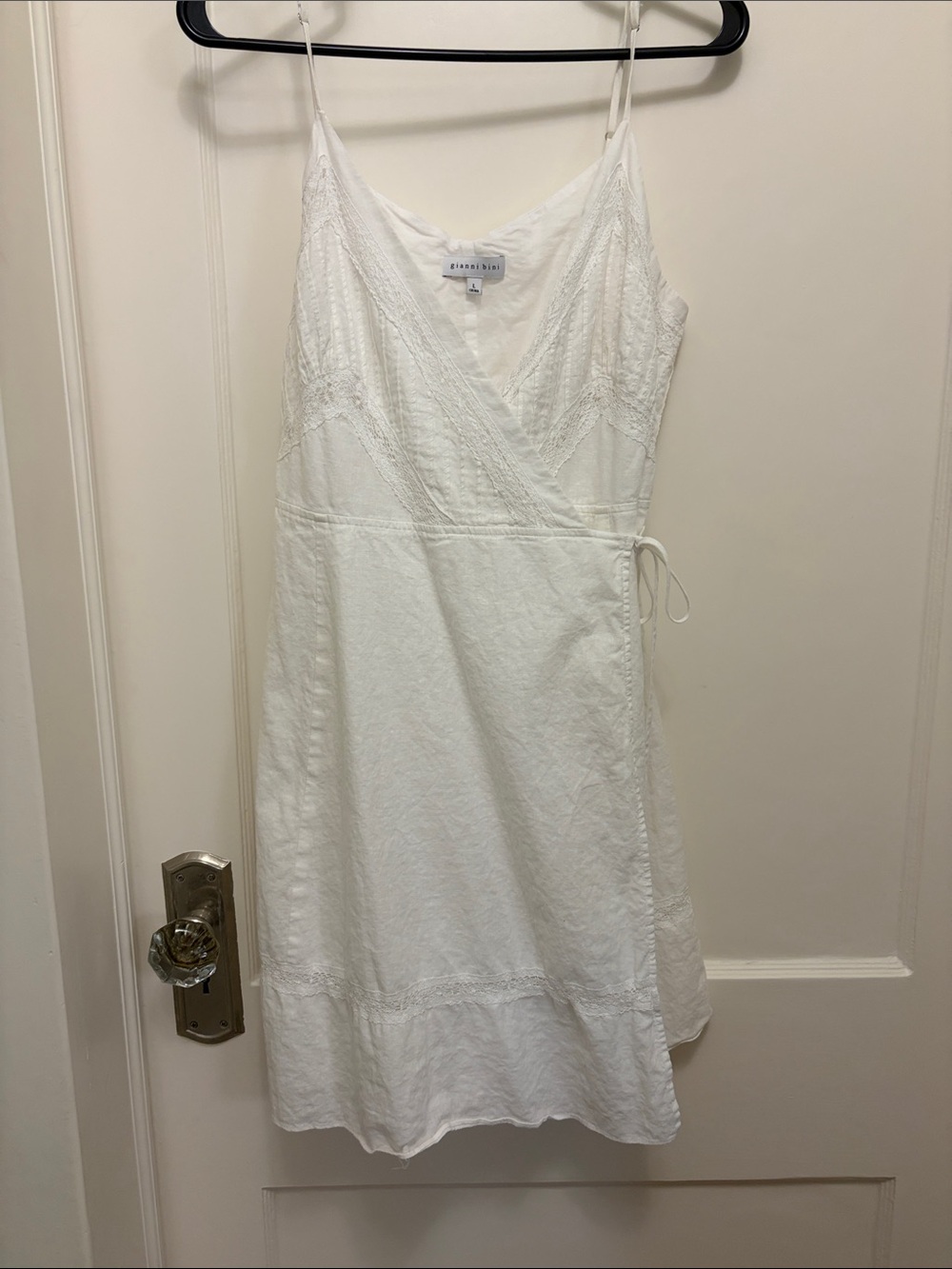 White Lace Trim Spaghetti Strap Wrap Dress